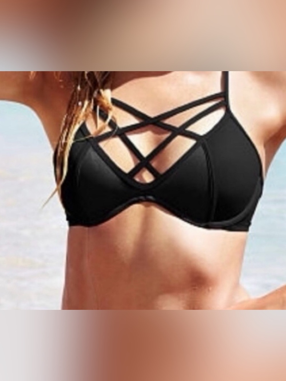 Black criss cross front bikini top